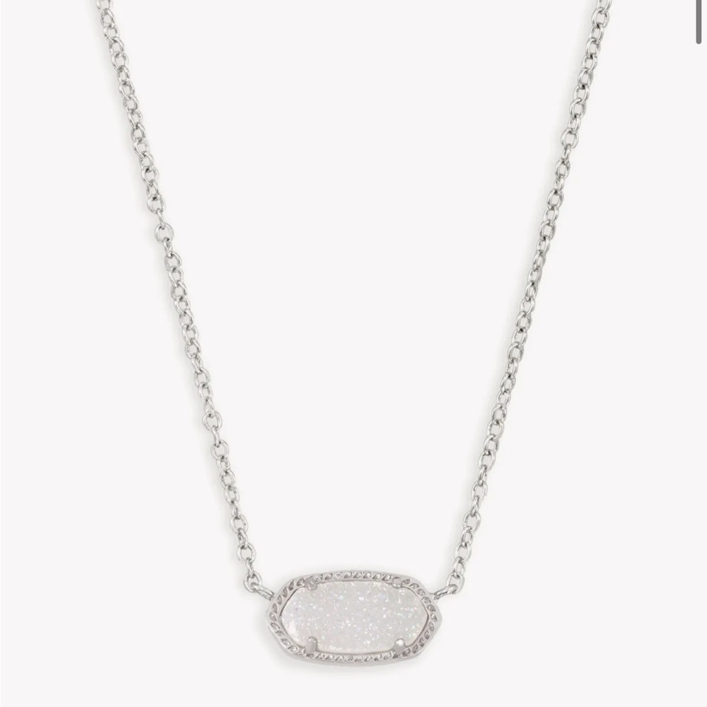 NWTF Kendra Scott Silver Pendant Necklace in Iridescent Drusy